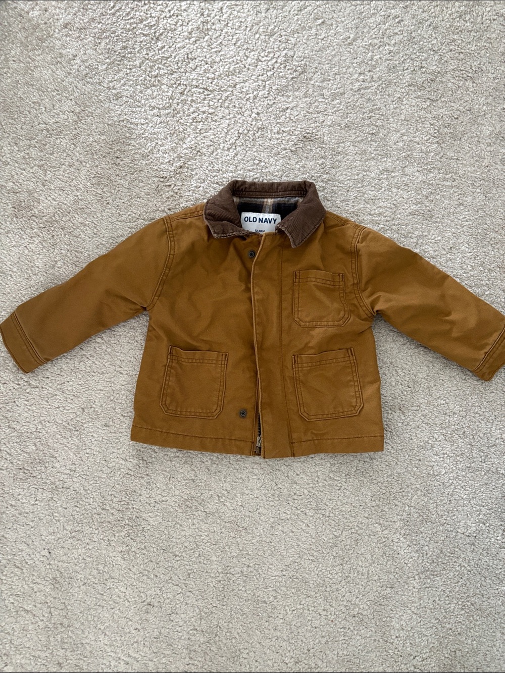Old Navy Kids Brown Canvas Jean-Style Jacket with Corduroy Collar